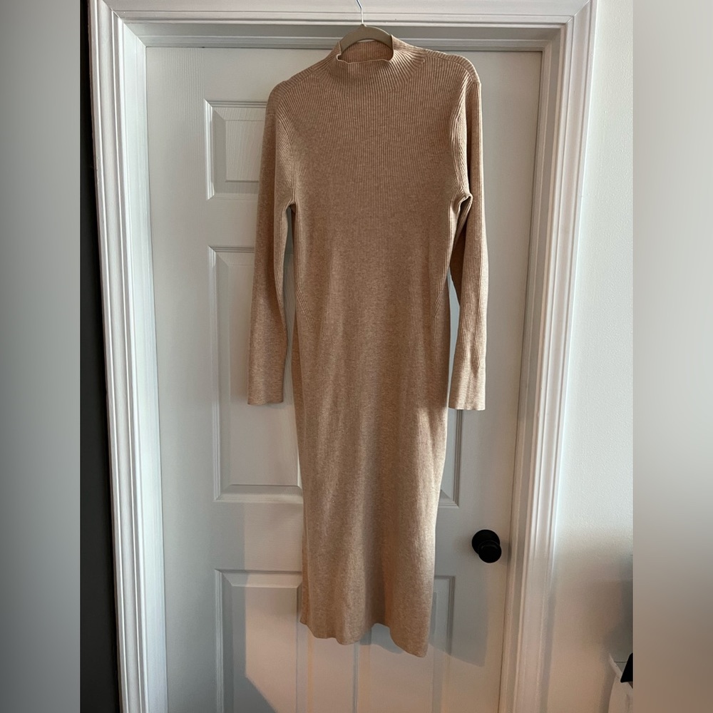 Fitted midi tan sweater dress from LOFT size M - very lightweight!